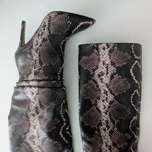 Vince Camuto Black and Brown Snake Print Heeled Boots kashiana